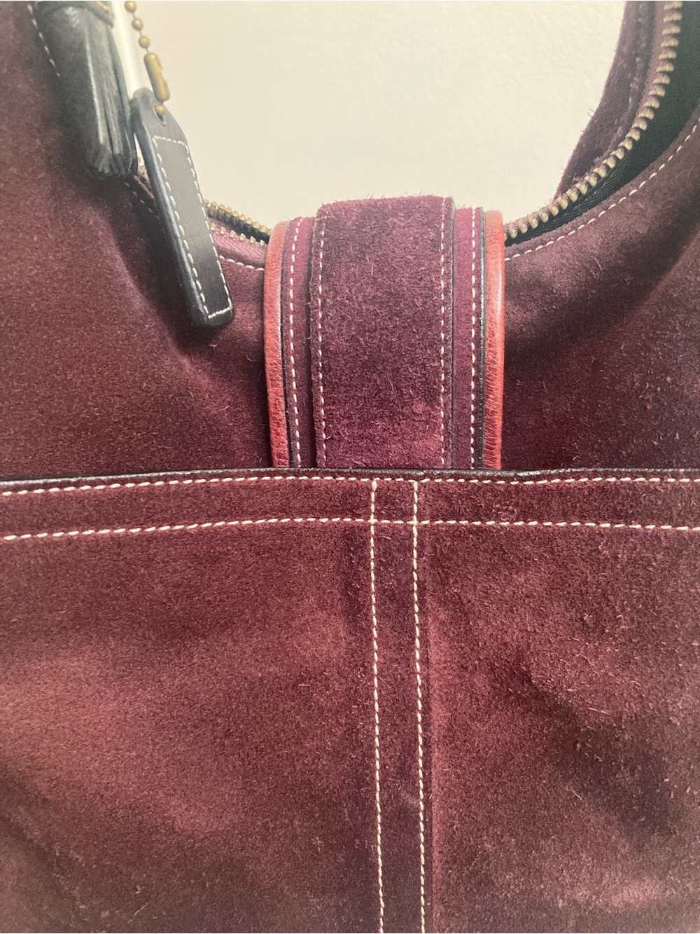 Coach Wine Suede Shoulder Hobo with Leather Trim - Picture 10 of 10